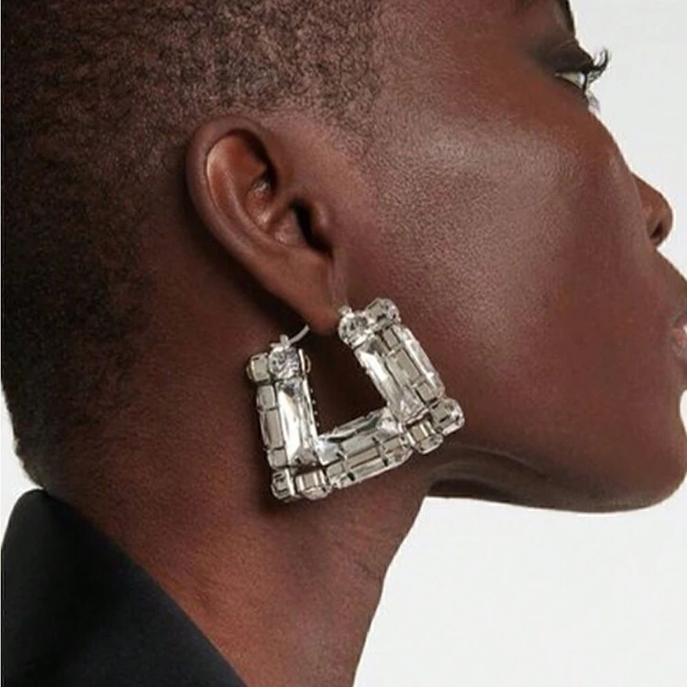Silver crystal hoop earrings  S325